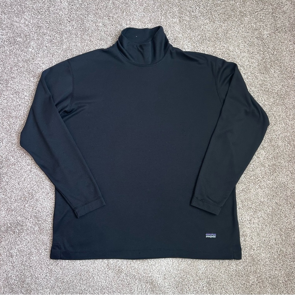 Vintage Patagonia Capilene Mock Neck Base Layer Shirt Black Men's Large USA Made